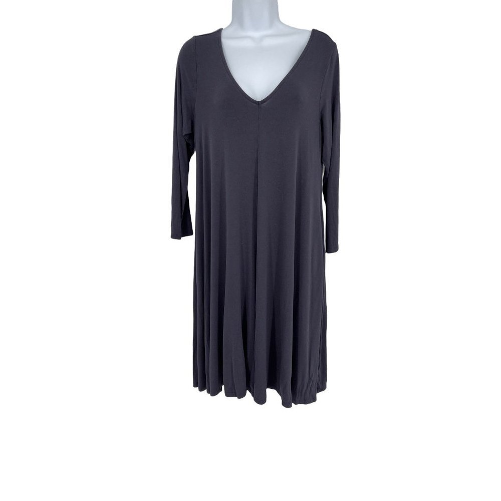 Torrid Dark Slate Grey Long Sleeve V-Neck Jersey Trapeze Dress Size 00 (M)
